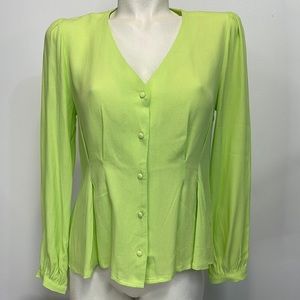 NWT Elodie Neon Lime Green Blouse Pleated Medium
